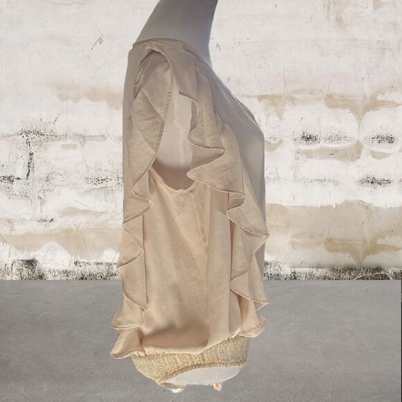 Glam NWT Women's Cream Ruffle Sleeve Silky Bodysuit-Size Large - Picture 2 of 5